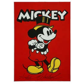Andy Warhol (After) Mickey Mouse with Top Hat Gouache and Ink on Paper