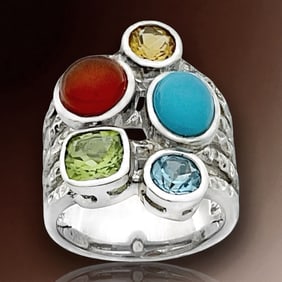 Epic Multi Gemstone Sterling Silver Wide Ring - Size 7