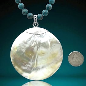 MOP Shell Pend with 10 mm Beads 18" Sterling Silver Necklace