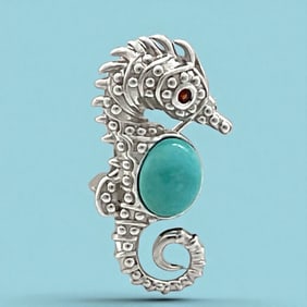 Seahorse Brooch Pin with a lovely Turquoise gemstone