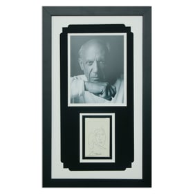 Pablo Picasso Signed & Inscribed Document Cut with Original Drawing