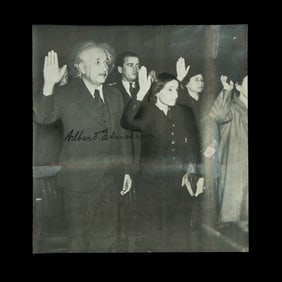 Albert Einstein Signed Black and White Photograph — Swearing-In as an American Citizen, c.