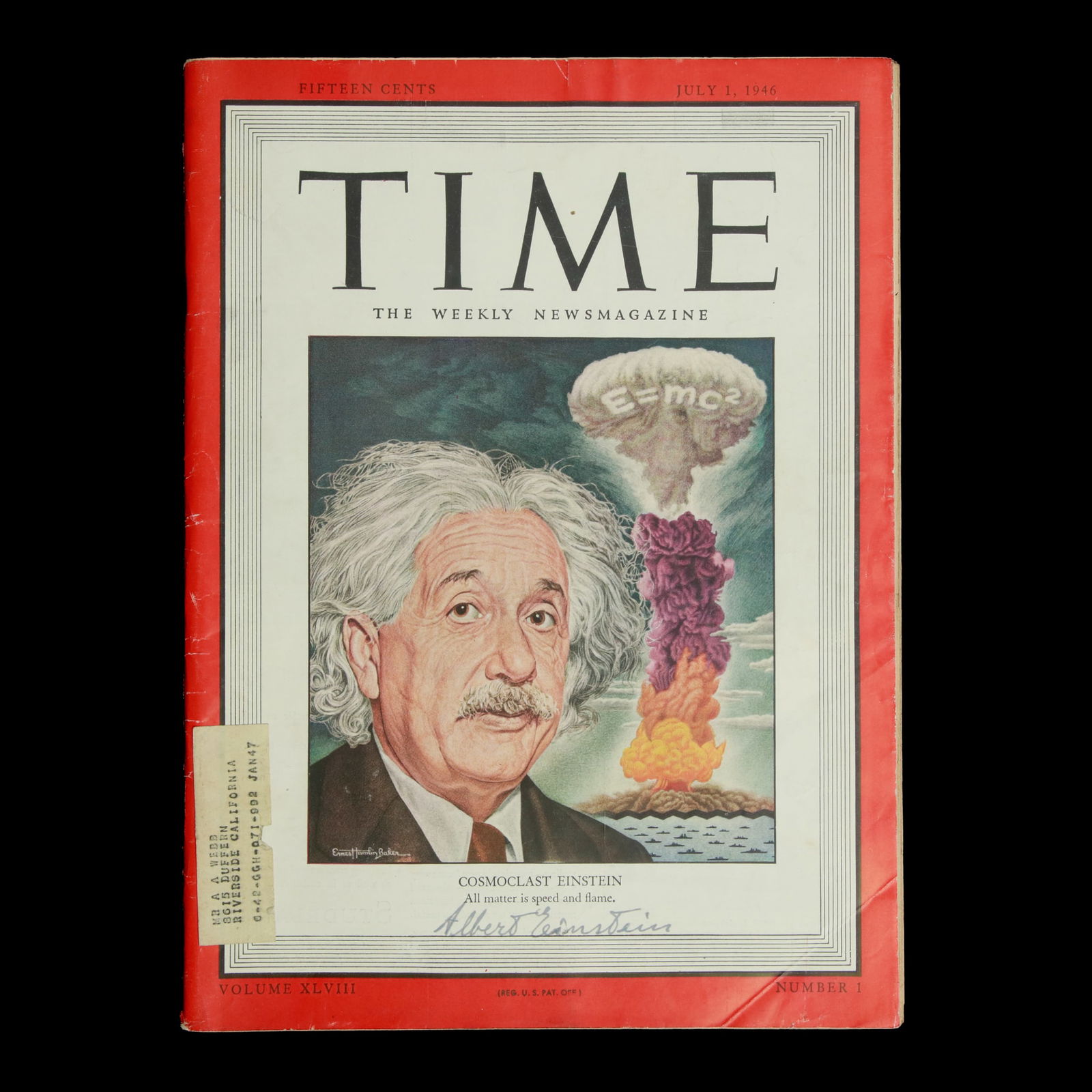 Albert Einstein Signed Time Magazine Cover Date July 1, 1946 (1 of 5)