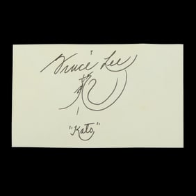 Bruce Lee Signed Document Cut with Drawing and "Kato"