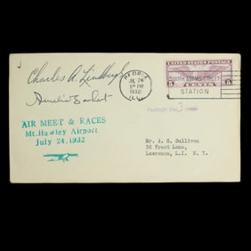 Charles A. Lindbergh & Amelia Earhart Dual-Signed Air Mail Envelope Peoria, Illinois, July 24, 1932