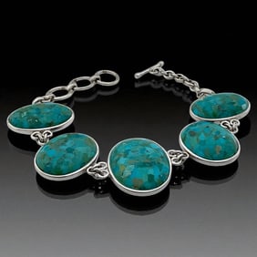 Turquoise & Lapis Reversible Sterling Silver 8" Bracelet