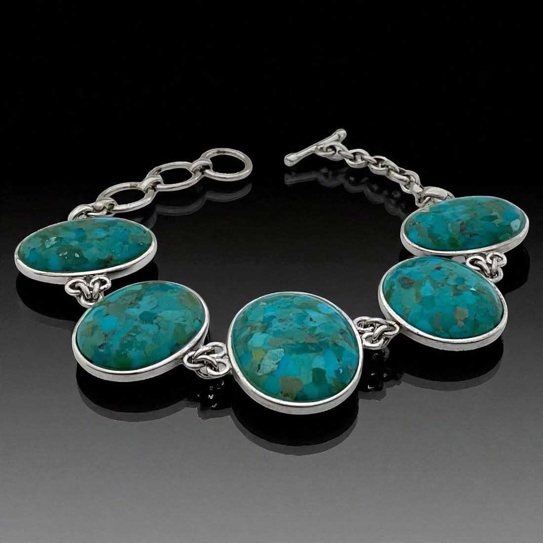Turquoise & Lapis Reversible Sterling Silver 8" Bracelet (1 of 4)
