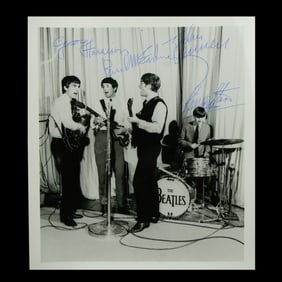The Beatles Full Band-Signed B&W Performance Photo