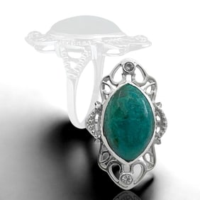 Stunning Marquise Chrysocolla & White Topaz Sterling Silver Ring - Size 9