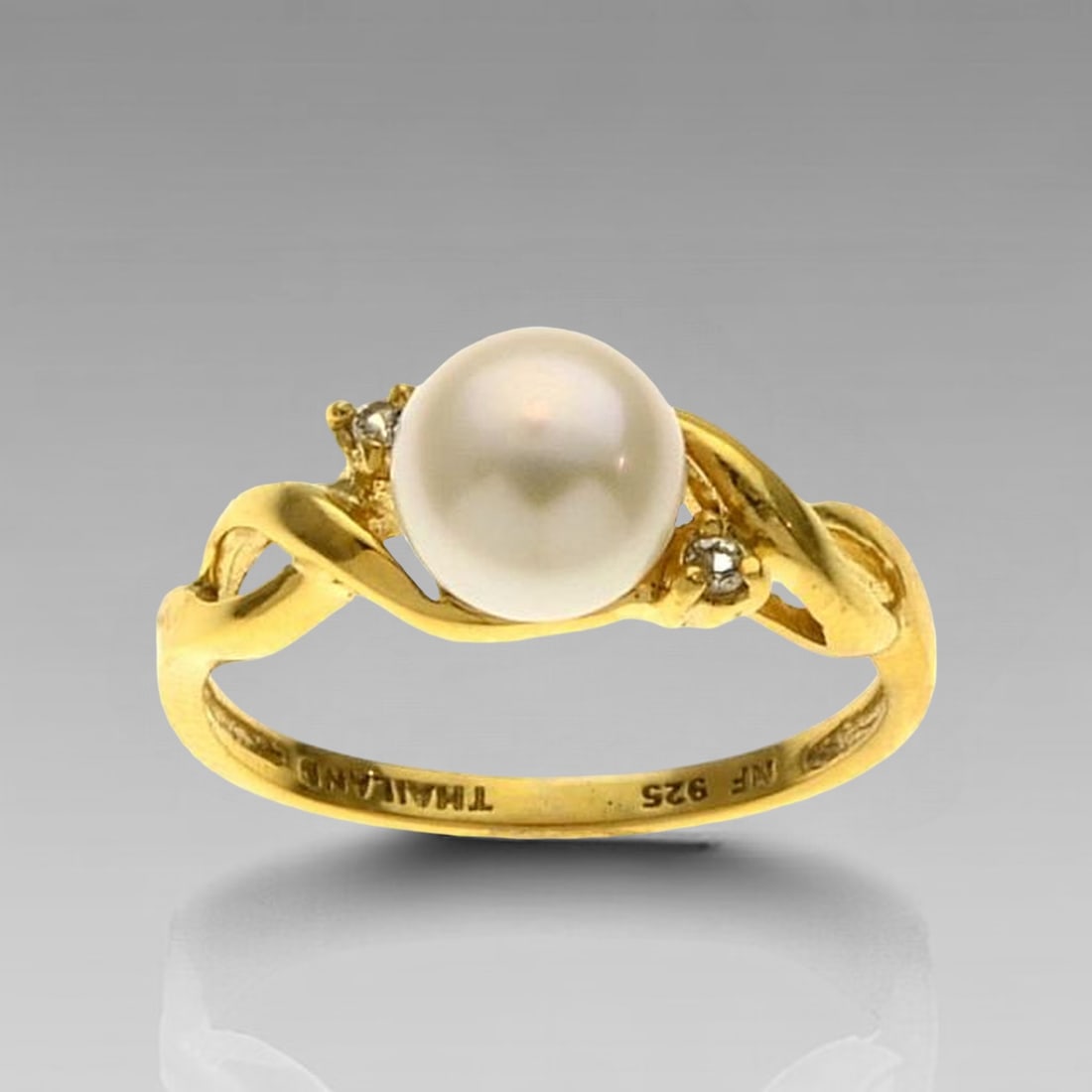 14K Gold over Sterling Silver Pearl Ring Elegance Meets Timeless Beauty – Size 7 (1 of 1)