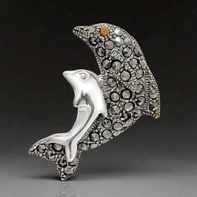 Marcaiste Double Dolphin Pin/Pendant set in Sterling Silver