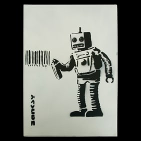 Banksy Cardboard Artwork, "Barcode Rebellion" (after)