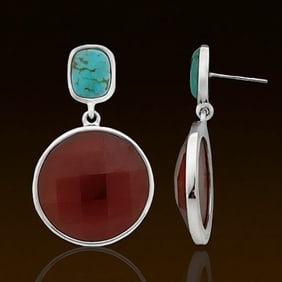 Canelian & Turquoise Elegant Sterling Silver Earrings
