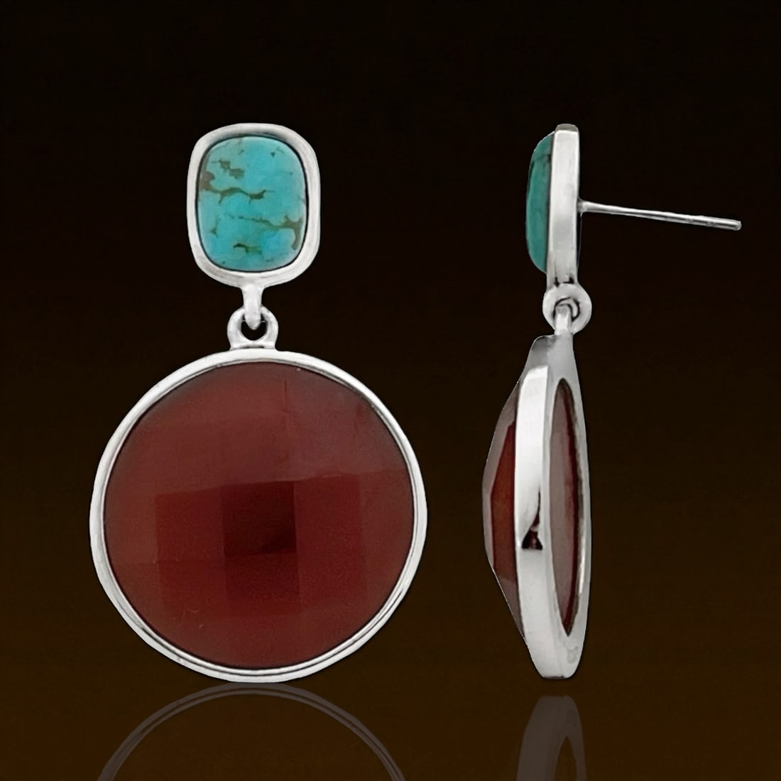 Canelian & Turquoise Elegant Sterling Silver Earrings (1 of 1)