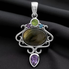 Enchanting Multi-Gemstone Pendant crafted in Sterling Silver