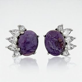 Charoite & White Topaz Sterling Silver Stud Earrings