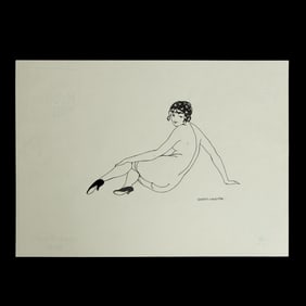 Gerda Wegener Mixed Media on Paper - Reclining Nude with Stockings and Headscarf