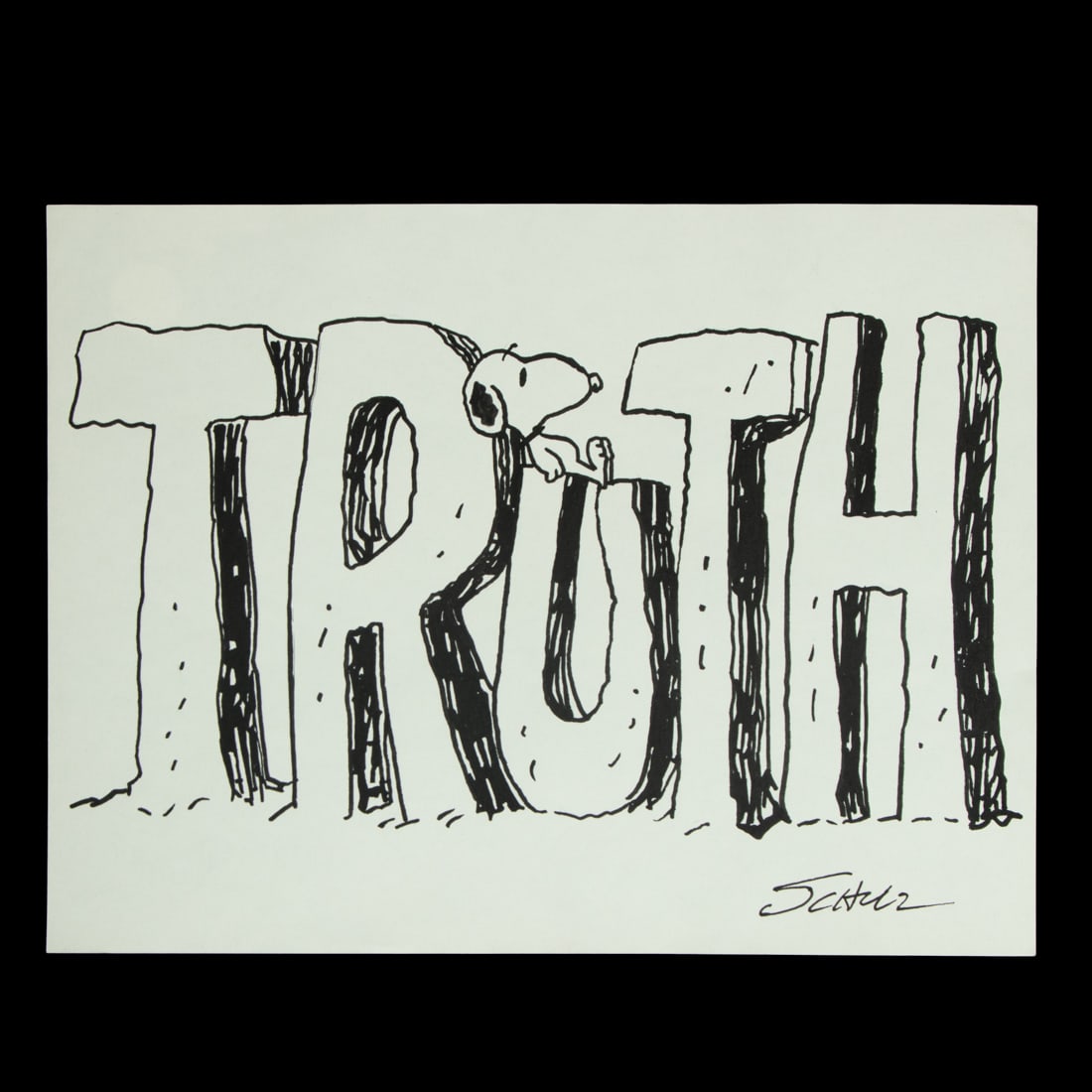 Charles Schulz Print on Paper, “Snoopy on ‘Truth'," with Original Hologram: Title: Attributed to Charles Schulz — “Snoopy on ‘Truth’” (Print on Paper), With Original Hologram, Framed, Provenance & Description: Celebrate the timeless genius of Charles Schulz and