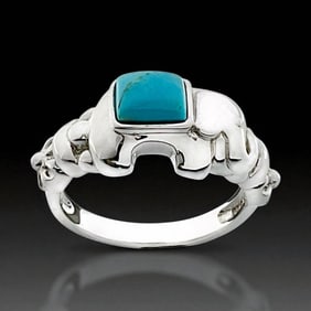 Turquoise Sterling Silver Elephant Ring - Size 7