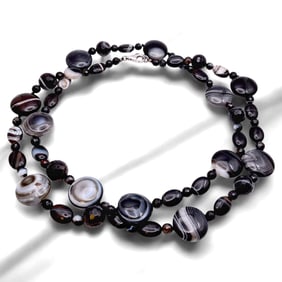 36 inch Tuxedo Agate Long Bead Necklace