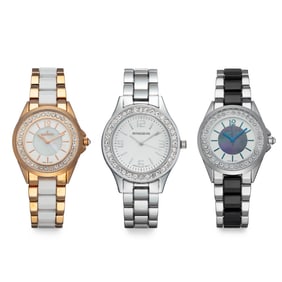 Set of 3 Ladies Crystal Bezel Fashion Watches