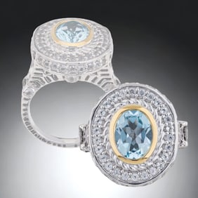 Heavenly Blue Topaz Sterling Silver Ring with sparkling White Topaz gems - Size 7