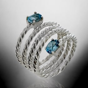 Bali Design Blue Topaz Sterling Silver Ring with multi-rows