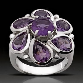 Amethyst Sterling Silver Statement Ring - Size 7