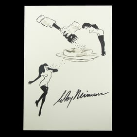 LeRoy Neiman Mixed Media Watercolor – Culinary Elegance and Sensual Play