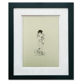 Gerda Wegener – Defiant Woman in Corset Stomping Dress Mixed Media on Paper