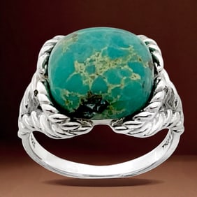 Twisted Cable Design Turquoise Sterling Silver Ring - Size 7.25