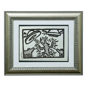 Keith Haring Attributed Mixed Media on Paper "Canine Abduction"