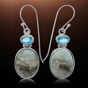 Hawaiian Surf & Swiss Blue Topaz Sterling Silver Earrings