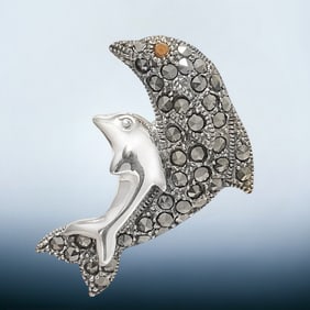 Marcaiste Double Dolphin Pin/Pendant set in Sterling Silver