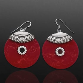 Balinese Inspired Disc Dangle Sterling Silver Earrings