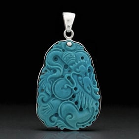 Stunning Carved Pendant set in Sterling Silver