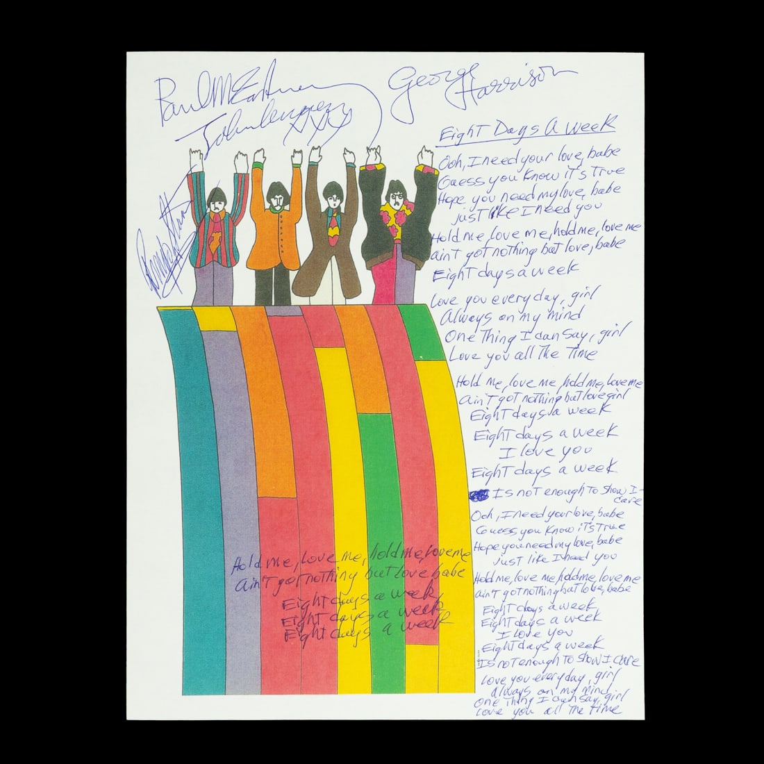 The Beatles Signed & Handwritten Lyrics for "Eight Days a Week" (1 of 8)