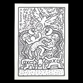 Keith Haring Attributed Artwork: Symbolic Serpents and Angelic Overwatch