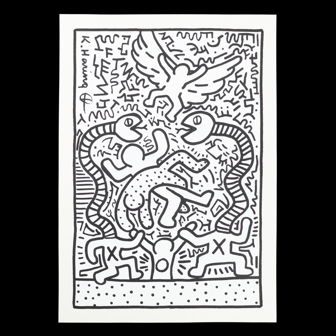 Keith Haring Attributed Artwork: Symbolic Serpents and Angelic Overwatch (1 of 11)