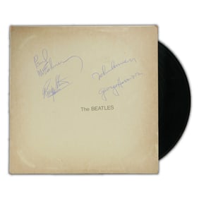 Signed Beatles White Album – Full Band Autographs with Vinyl and Poster