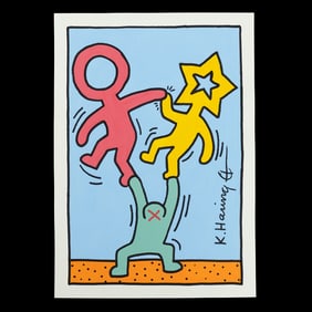 Keith Haring Mixed Media: Dynamic Balance on a Colorful Canvas (after)