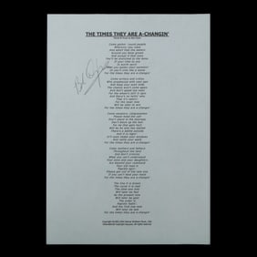 Bob Dylan Signed Lyrics Sheet, "The Times They Are A-Changin'"
