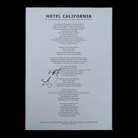 Glenn Frey Signed, "Hotel California" Lyrics Sheet
