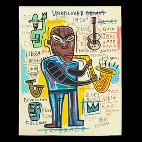 Jean Michel Basquiat Mixed Media Composition on Heavy Paper (after)