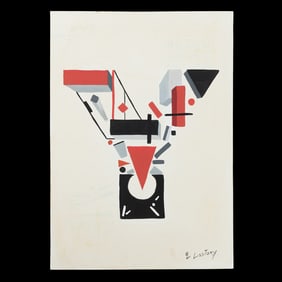 El Lissitzky Suprematist “Y” Construction Mixed Media on Paper