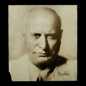 Benito Mussolini Signed B&W Photograph — Exclusive 1935 Headshot by Ralph Oggiano