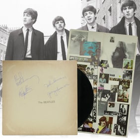 Signed Beatles White Album – Full Band Autographs with Vinyl and Poster