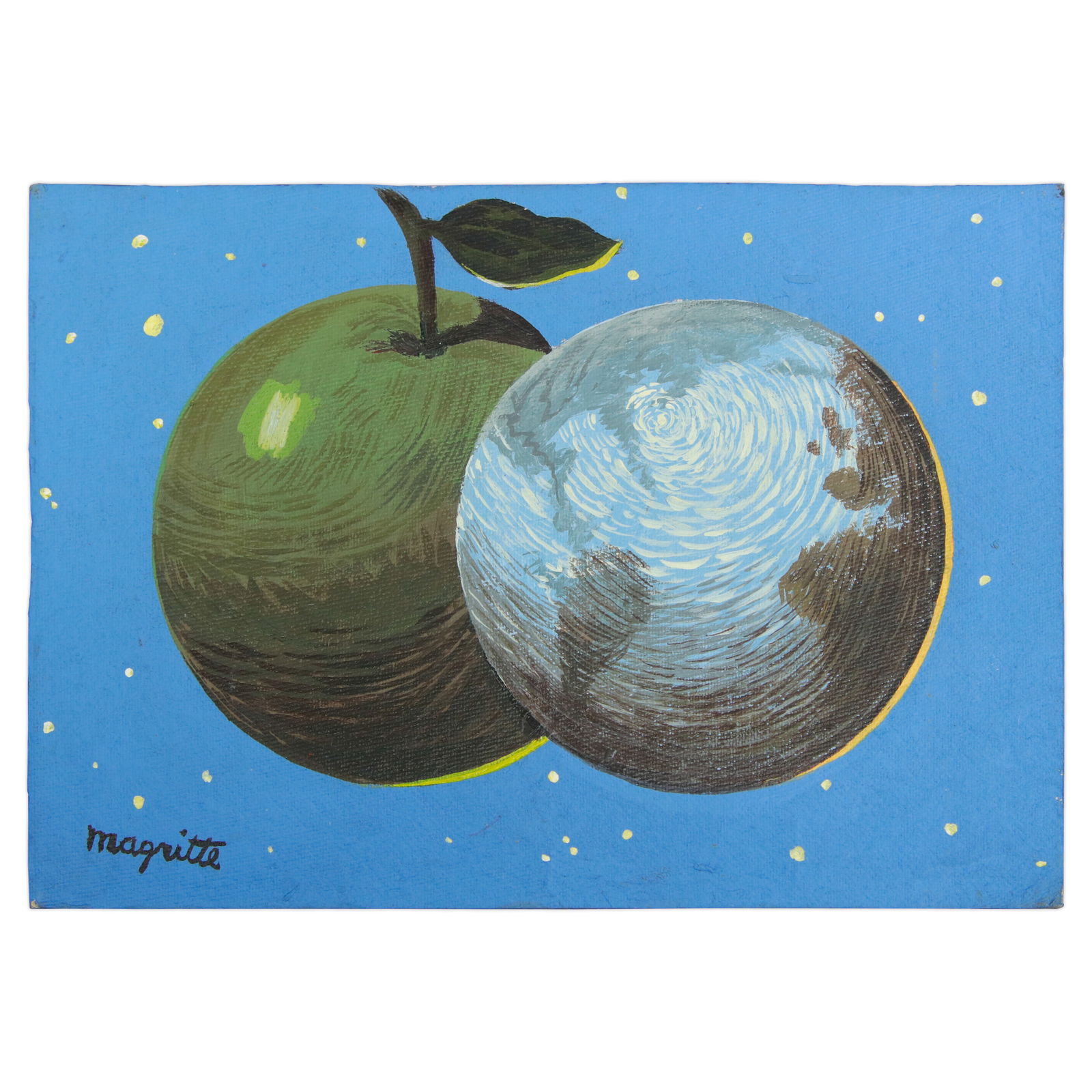 Surrealist Rene Magritte Painting on Board, "Celestial Encounter," (after) c. Mid-20th Century (1 of 11)