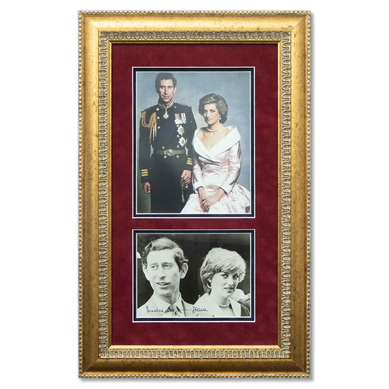 Charles and Diana Signed Black and White Photograph: Title: Forensically Authenticated Charles and Diana Signed Black and White Photograph Photograph Details: Size: 6 x 8 inches Image: Black and white portrait; Prince Charles at left and Princess Diana
