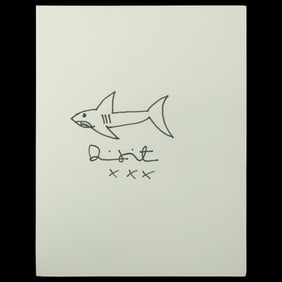 Damien Hirst Shark Drawing – Black Marker on Heavy Grade Paper